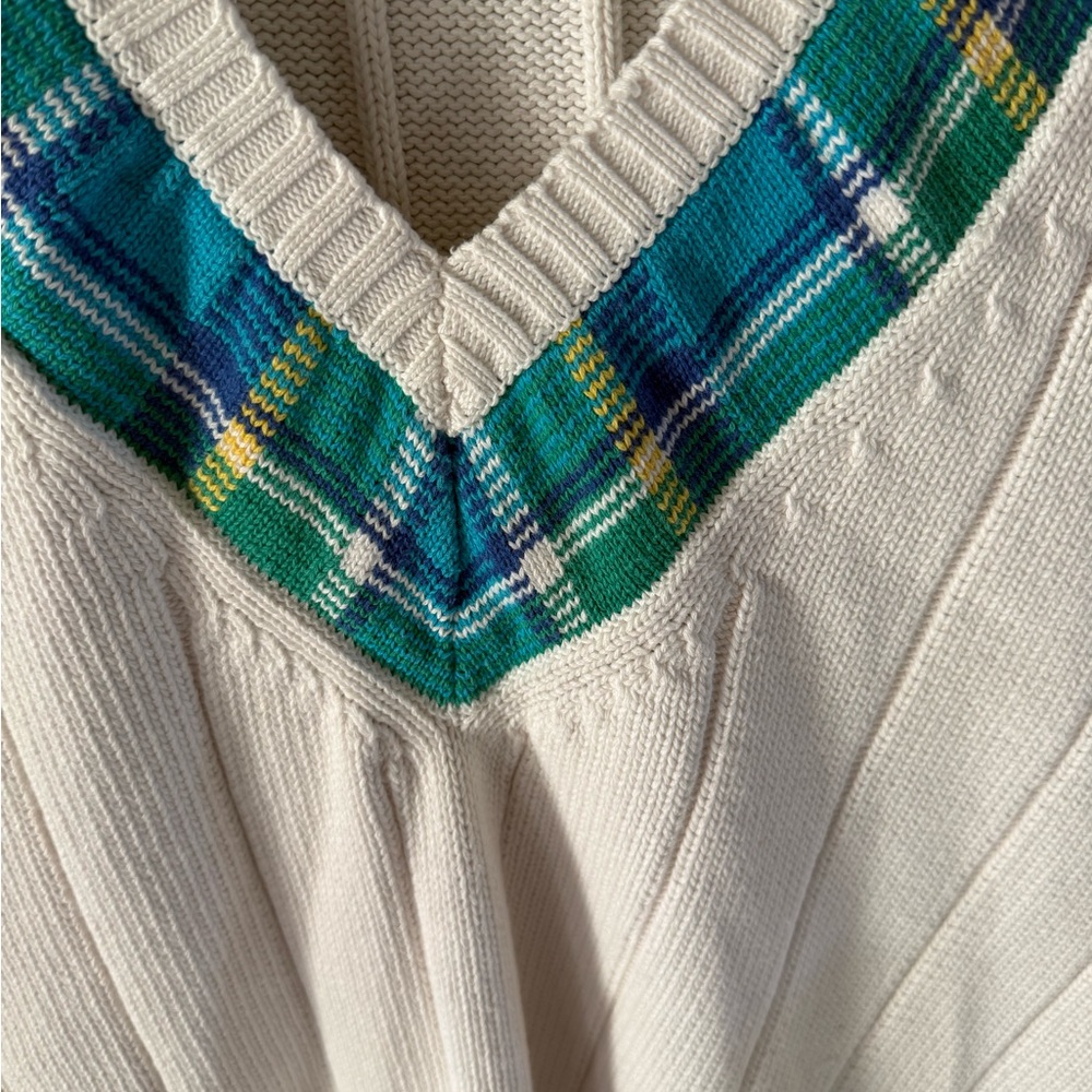 EP Pro Golf Sweater Vest L Cream V-Neck Plaid Trim Sleeveless Knit Top Large - Picture 5 of 10